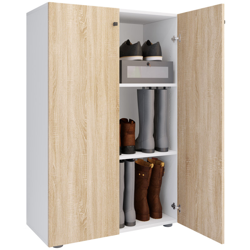 9 Pair Shoe Storage Cabinet, White/Oak