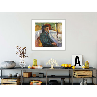 Autoportrait avec une bouteille de vin par Edvard Munch - Impression Giclée encadrée