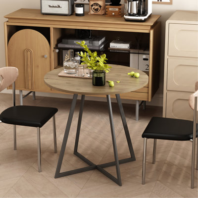 31.5 Inch Round Dining Table, Small Circle Kitchen Table with Metal Black Legs for 2-4 people,Modern Dining Room Table, Brown (only table)