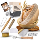 Banneton Bread Proofing Basket Set - 2X Round 9 Inch Baskets Sourdough Bread Baking Supplies Sour Dough Scoring Tool - Proofing Bowls For Sourdough Bread Making Tools