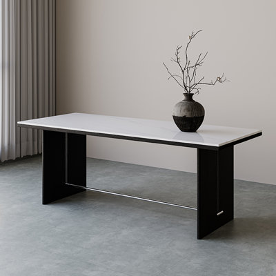 Black Rectangular Stone Butterfly Leaf Dining Table