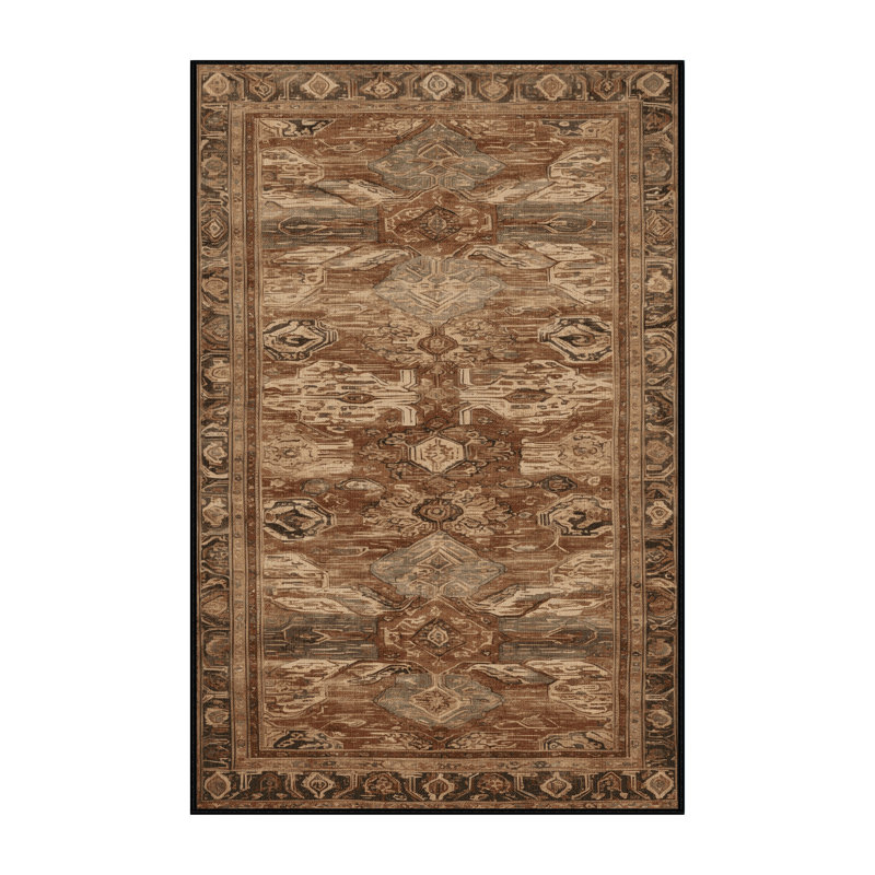 Machine Washable Persian Brown Area Rug, Rectangle 7' x 9'