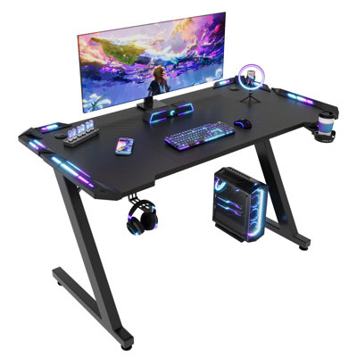 Labarbera Adjustable Metal Base Computer Desk with Power Outlet