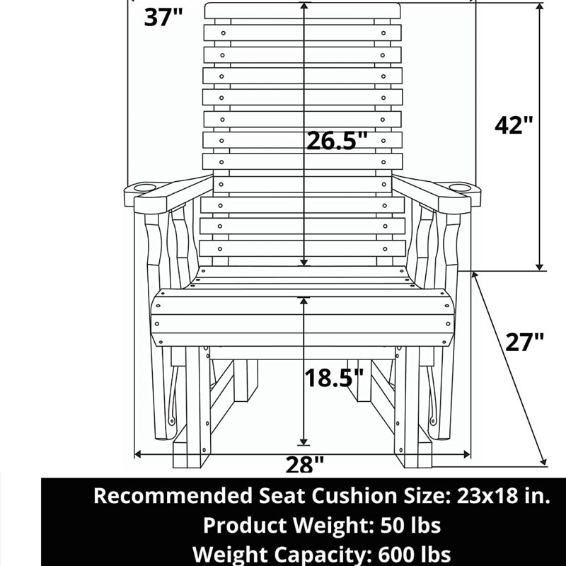 Fauteuil oscillant traité Amish Casual 600 lb, Non fini