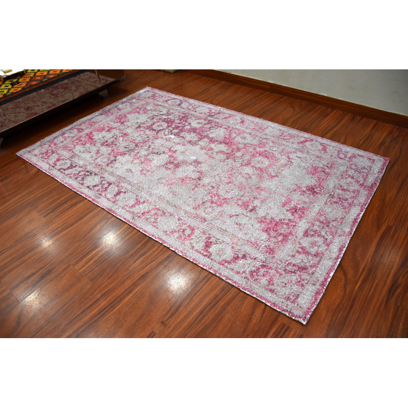 Tapis décoratif rose pâle tissé à plat à la main Kivanc, Rectangulaire : 7 pi 9 po x 9 pi 9 po