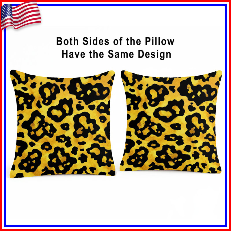 Coussins décoratifs double face à motif léopard, 16 x 16 pouces, Gold Black