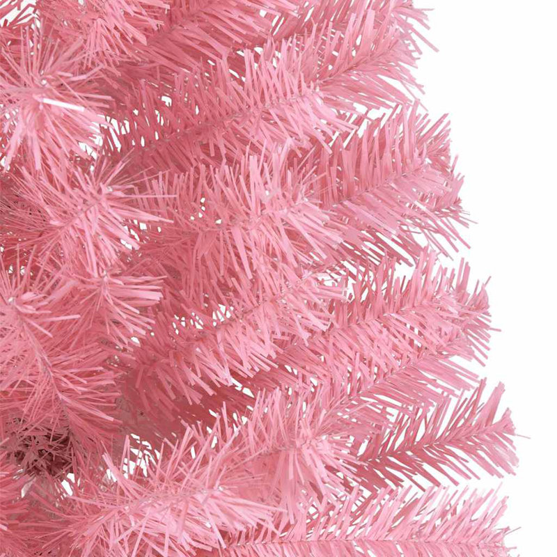 5.91' H Lighted Artificial Christmas Tree, Pink, 180 cm, with 120 Red Balls