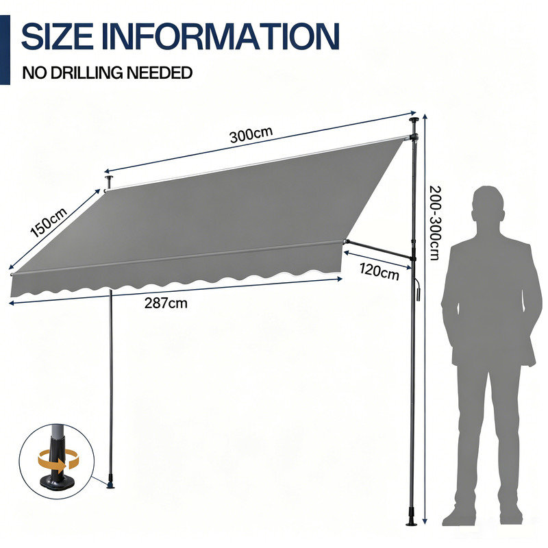 CLIY 120cm D Polyester Cover Retractable Door / Window Awning, 300x120cm