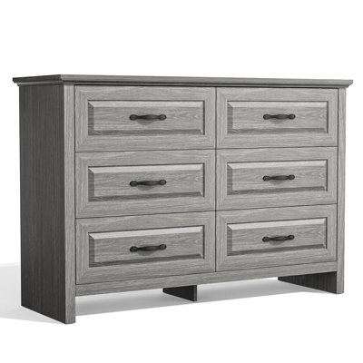 6 Drawer Dresser, 47" Wide Wood Chest of Drawers with Bar Handles for Bedroom, Living Room, Hallway