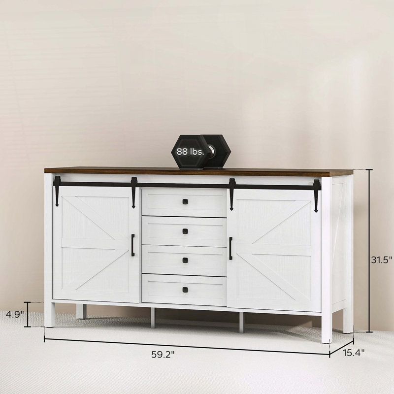 Armoire à café spacieuse avec portes de grange coulissantes et tablettes réglables