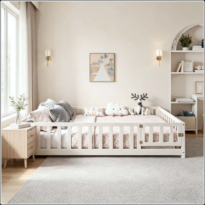 Full Montessori Floor Bed with Fence and Door