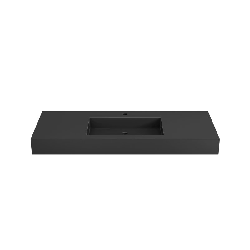 Lavabo de meuble-lavabo de salle de bain noir mat en résine solide - 45,78 po de profondeur, 19,39 de largeur, 4,4 po de hauteur, 65,18 lb de durabilité, fixation murale ou de comptoir, doublure épurée