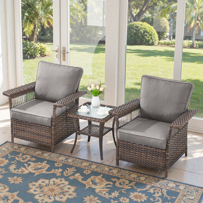 Chaises d'extérieur en osier avec coussin et table d'appoint Anferney