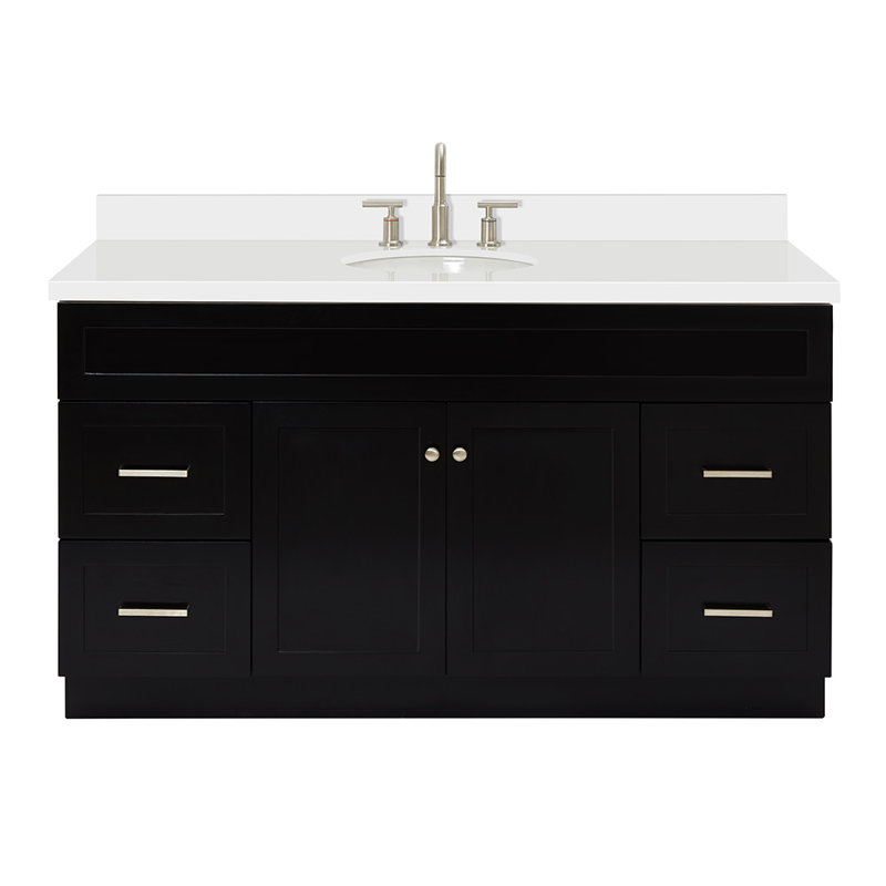 Abell 61'' Single Bathroom Vanity with White Quartz Top, Black