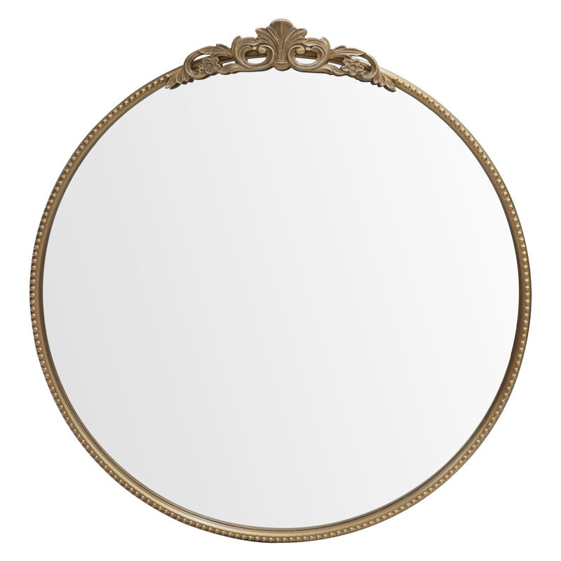 Kherington Vintage Metal Decorative Wall Mirror, 30" x 32", Gold, Round