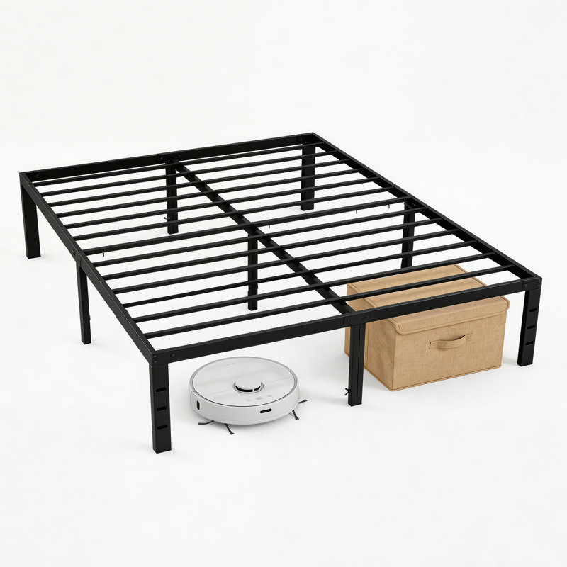 Cadre de lit plateforme en métal noir Carlisa 12"/14"/16"/18" avec support à lattes en acier, aucun sommier requis, Grand lit