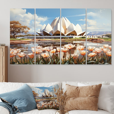 Indian Art Lotus Temple - ensemble de 4 décorations murales d'art indien
