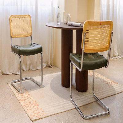 Dining Chairs Set Of 2, Rattan Side Accent Chairs With Chrome Legs, Modern Mid Century Breuer Designed Chairs