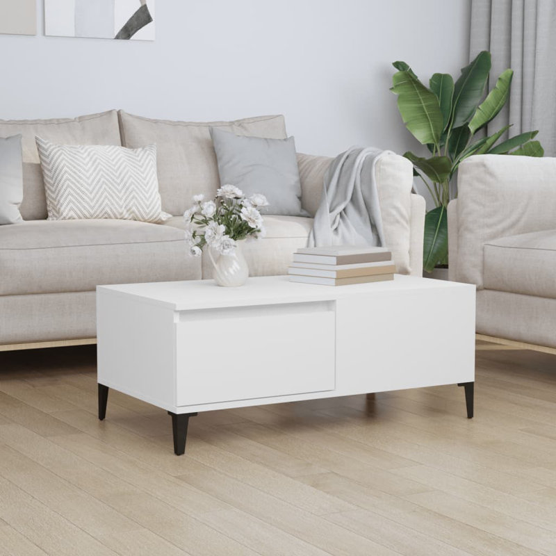 Laurinburg Four Leg Coffee Table with Storage, White, 36.5  x 90  x 50 cm
