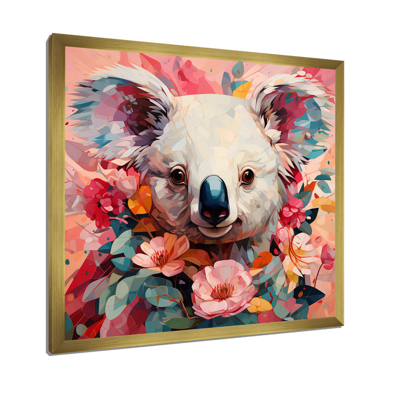 Art floral mural Koala I - Koala, Encadrement doré, H 36 po x l 36 po x P 1,5 po