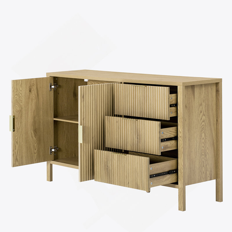Buffet avec 3 tiroirs, armoire de rangement avec crochets pour le salon, le vestibule, le couloir., Naturel