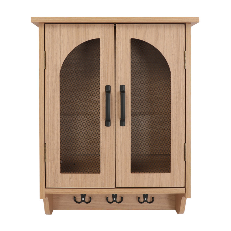 Multi-Functional Wood Wall Mounted Storage Cabinet With Hooks