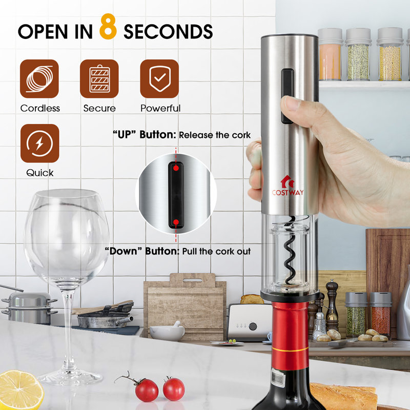 Stainless Steel Rechargeable Electric Wine Bottle Opener Set with Foil Cutter