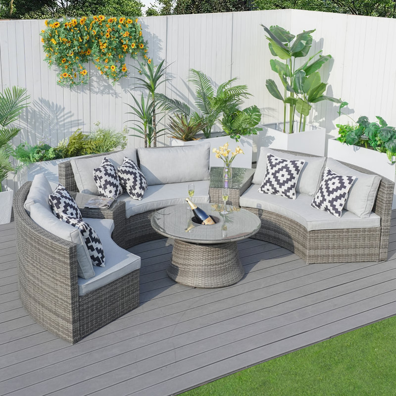 Sidwell 6 - Person Patio Conversation Sets with Cushions, Grey, Grey