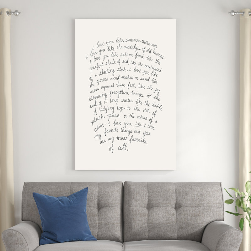 Lettre à un amant I - art textuel sur toile tendue, H 48 po x l 32 po x P 1,25 po