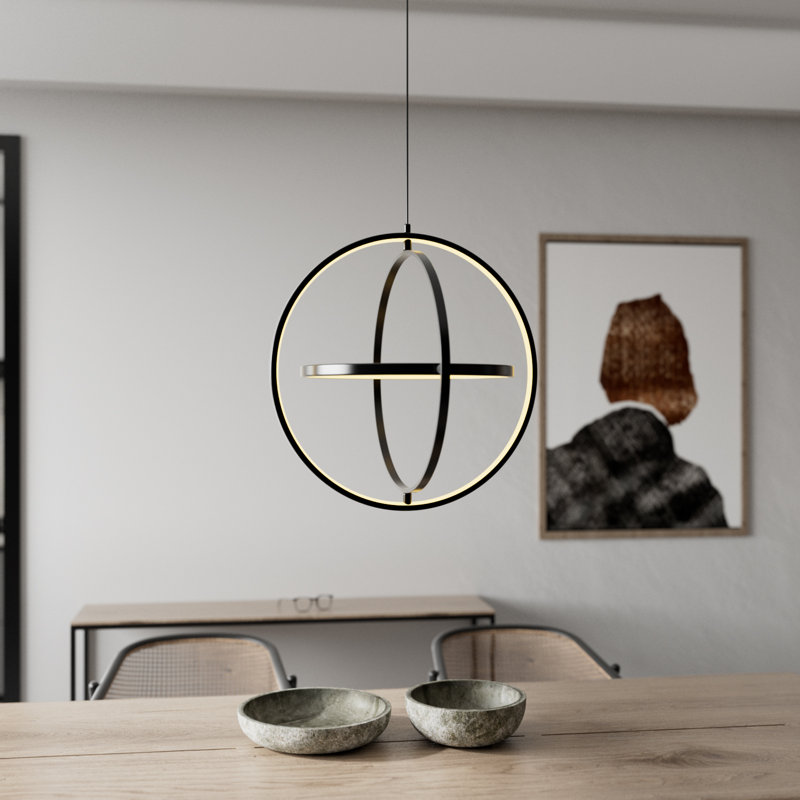 Caitylyn 1-Light Modern Dimmable Unique Geometric LED Pendant Light in Matte Black with Frosted Acrylic Shade