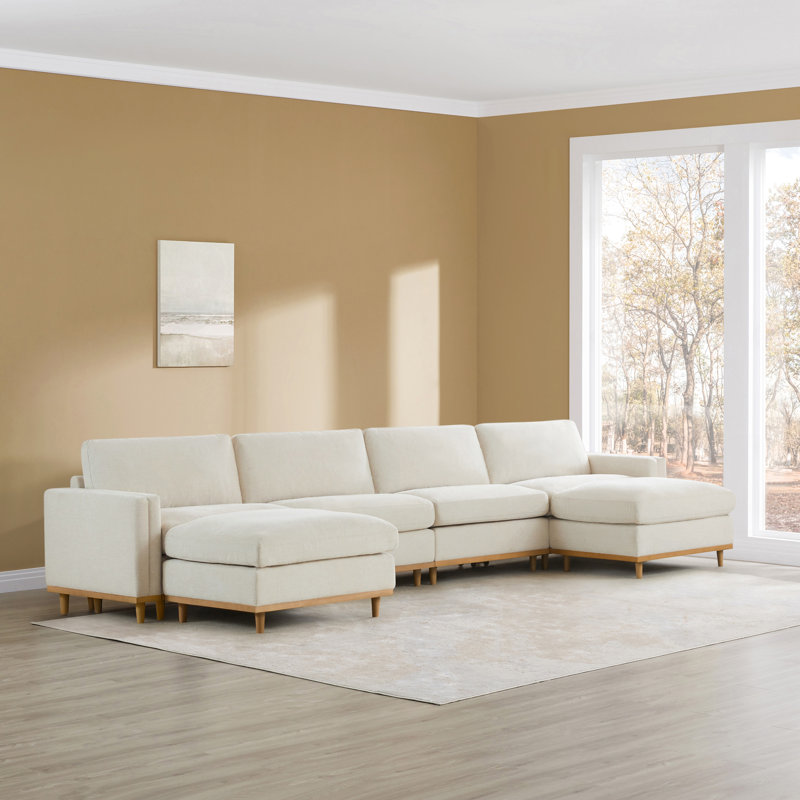 Laima 6-Piece 152" Oversized Modular Sectional Sofa With Solid Wood Legs, Linen Polyester