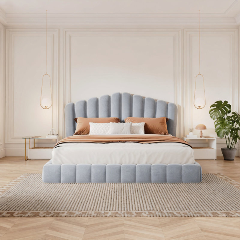 Upholstered Queen Bed, Light Blue