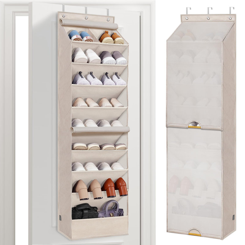 Over-the-Door Shoe Storage Rack with Curtain Dustproof Heavy-Duty Large Deep Pocket Hanging Shoe Storage Rack Suitable for Closet Dormitory and Narrow Door Storage Shoe Rack, 9 Layers Black, 1 Pack