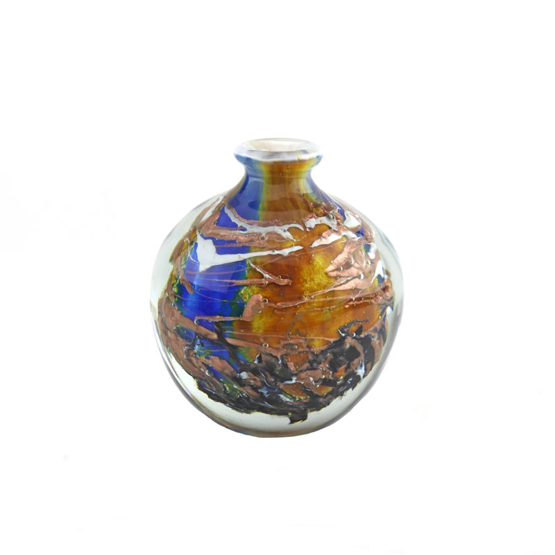 Lutin European Art Glass Vase Mediterranee, Blue/Yellow