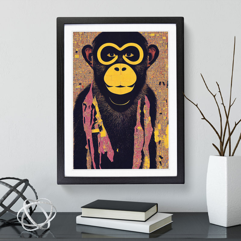 Monkey Abstract - Single Picture Frame Print, Black, 64cm H x 46cm W x 2cm D
