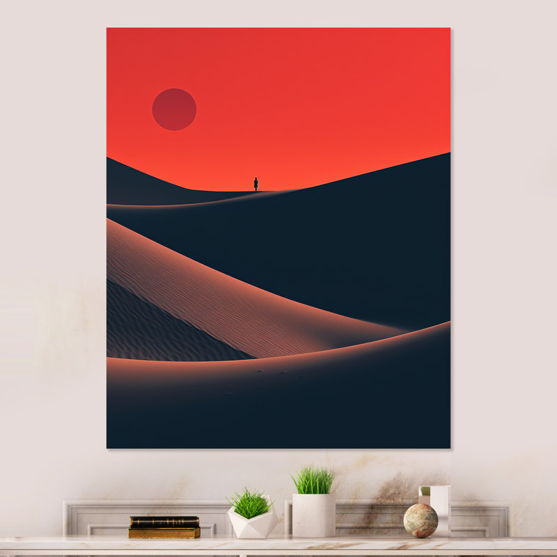 Alone in the Sahara Desert at Sunset V - désert, art mural en métal, H 20 po x l 12 po x P 1 po
