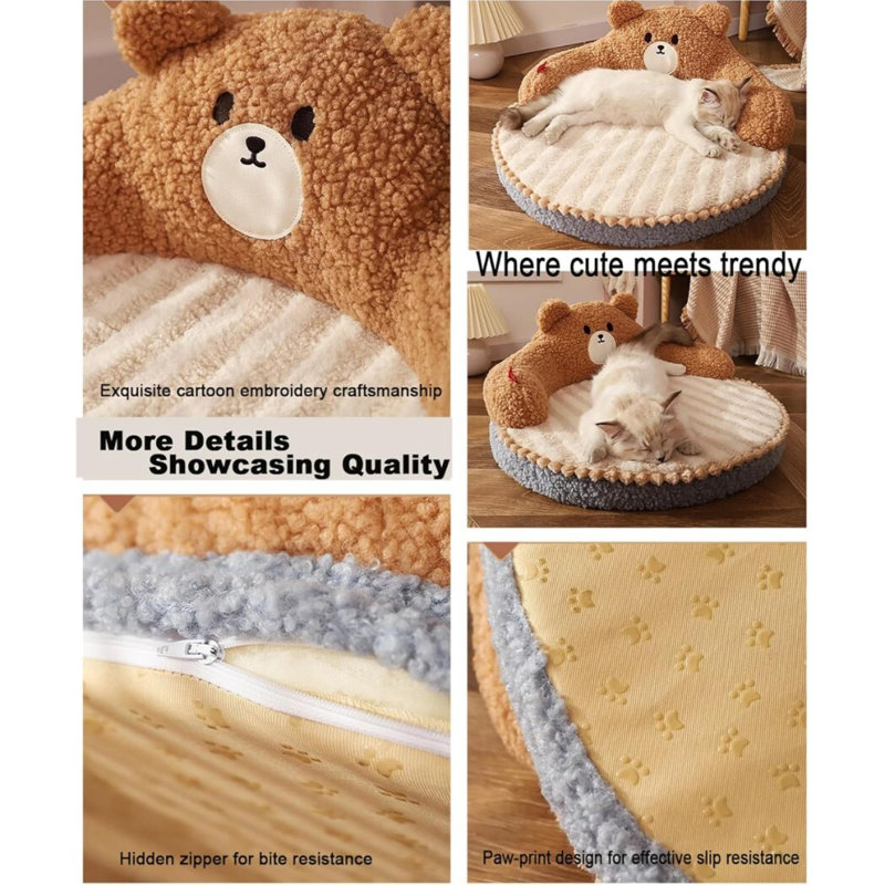 Mignon, conception de câlin pour chien, chats, ours en peluche, lits chauds et apaisants à haut dossier pour petits chiens
