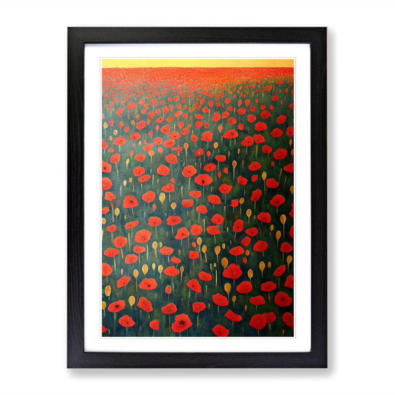 Poppy Field Art - Picture Frame Print, 64cm H x 46cm W x 2cm D, Oak
