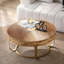 Table basse moderne et ronde à motif sculpté en bois avec pieds en métal