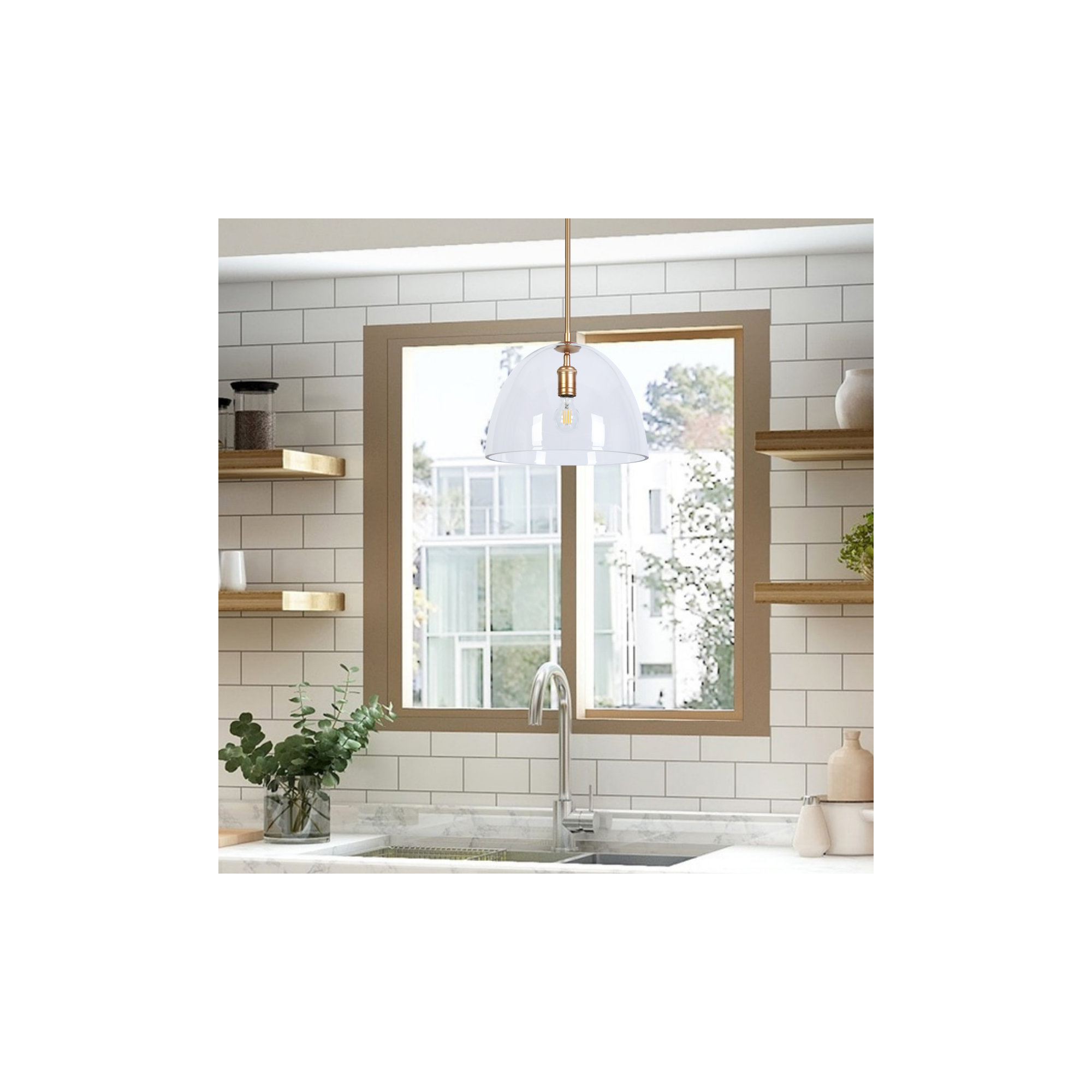 Alexandre 1-Light 13.7'' W Modern Glam Dome Dining Room Single Pendant