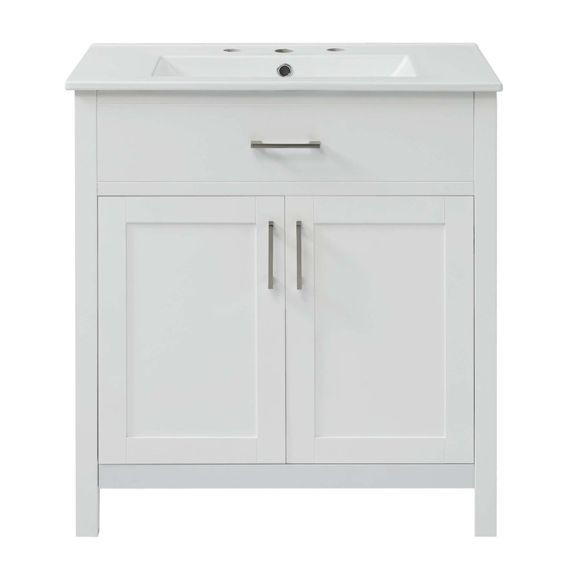 Meuble-lavabo de 30 pouces avec lavabo en céramique et beaucoup de rangement - le choix parfait pour les petites salles de bain