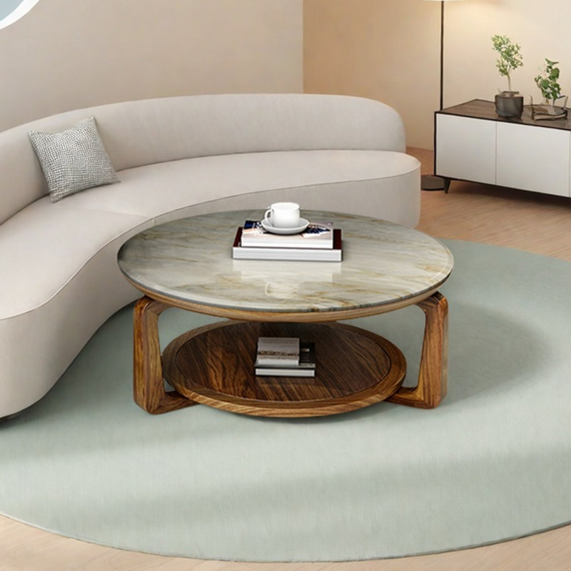 Round solid wood marble coffee table
