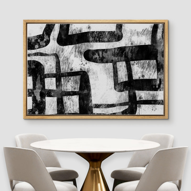 Art mural IDÉE4WALL, impression sur toile encadrée d'inspiration tribale, formes abstraites, illustrations d'art moderne noir et blanc bohémien pour le salon, la chambre à coucher, le bureau - BLANC 16 po x 24 po