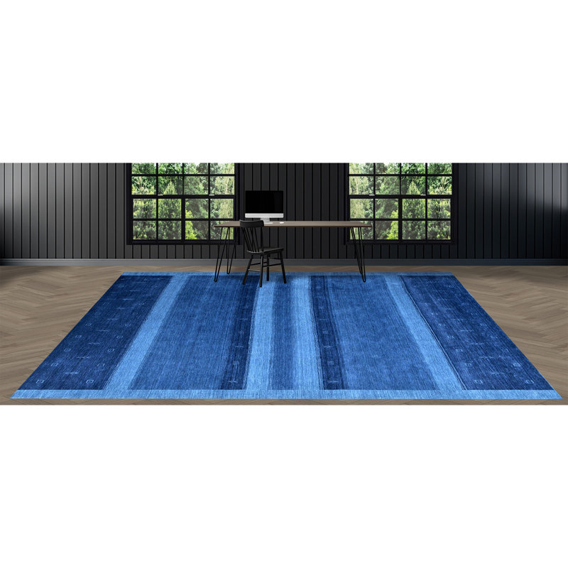 Hand Knotted Geometric Area Rug in Blue, Rectangle 10' x 14'