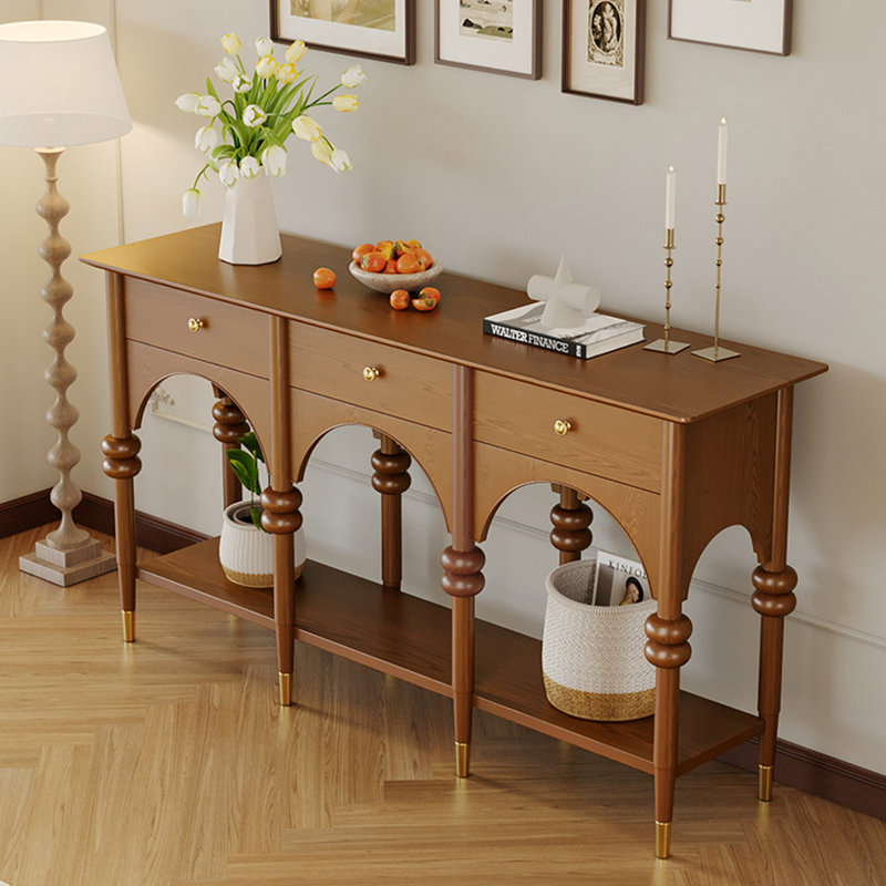 59.06" Brown Rectangular Solid Wood Console Table, Brown, 31.89" H x 47.24" W x 13.78" D