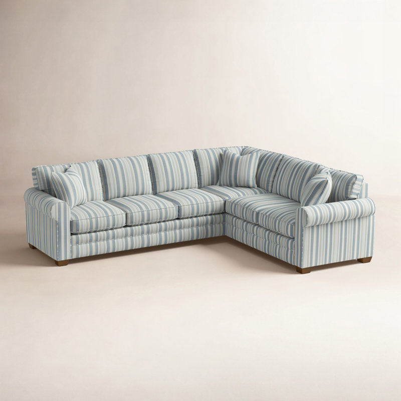 Bedford Sectional, Havana Finish, Green and Blue Stripe; 0252-54, Right Hand Facing