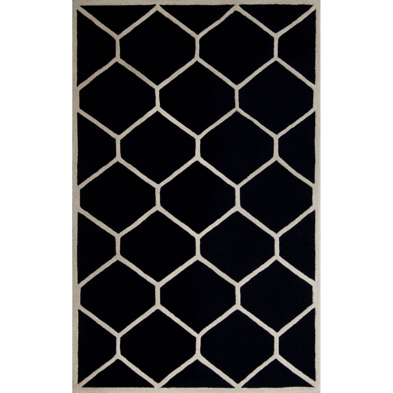 Deedgra Hand Tufted Wool Geometric Rug, Rectangle 6' x 9'