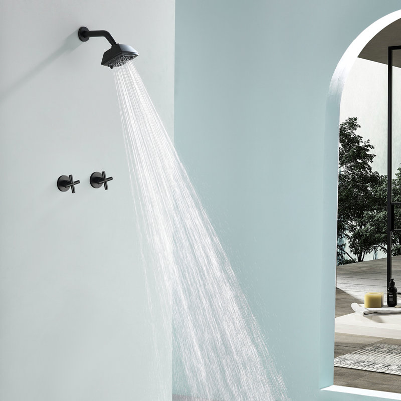 Ensemble de robinet de douche à 2 poignées avec pomme de douche à 6 jets et ensemble de garniture de douche avec robinet de salle de bain brut