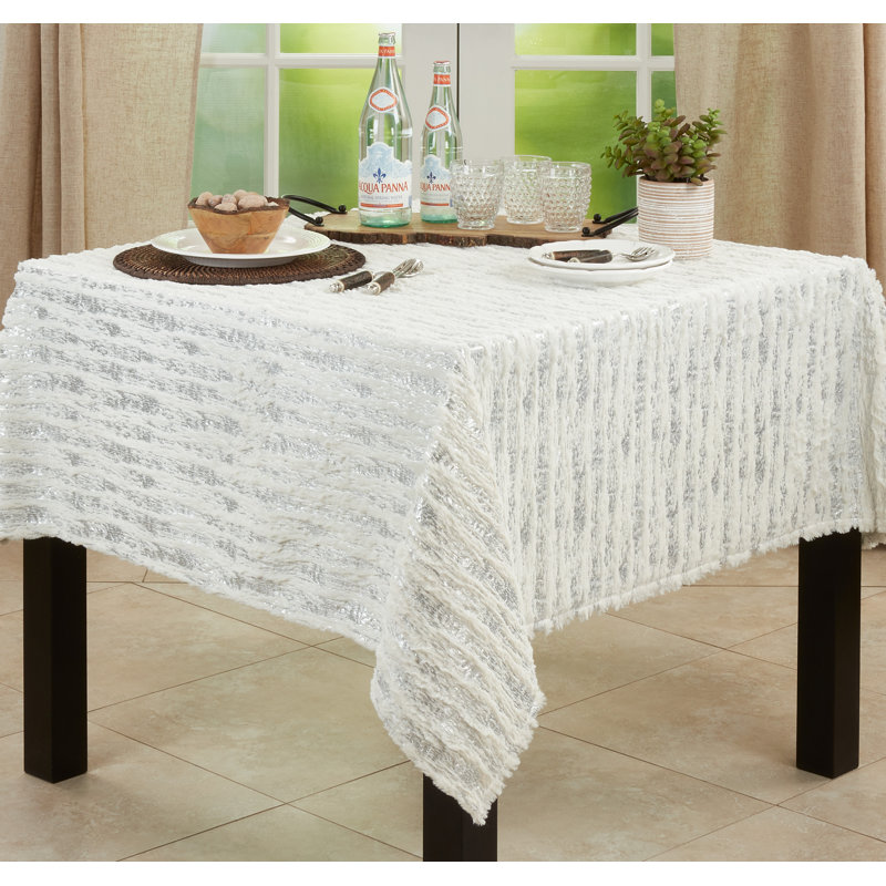 Talon Geometric Square Tablecloth, Silver