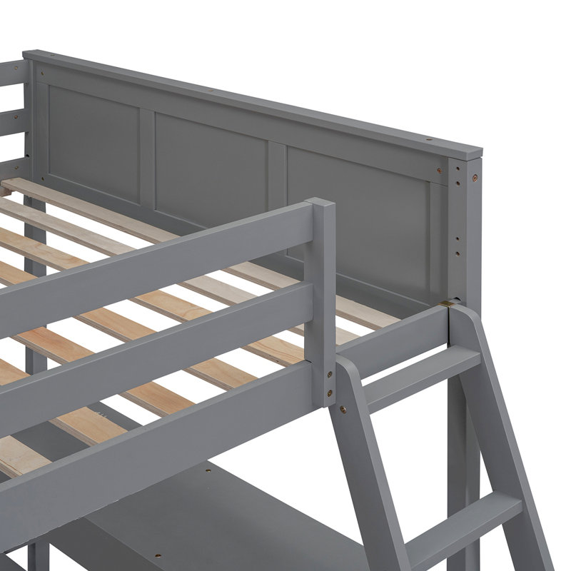 Bunk Bed With Desk, Grey, Full over Full
